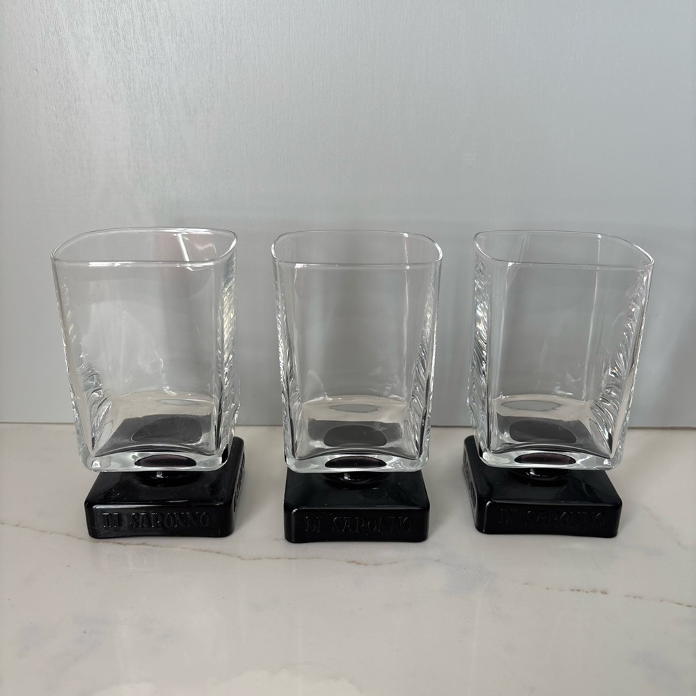 VTG Di Saronno Amaretto 4.25" Liquor Glasses Square Black Pedestal Base Set of 3